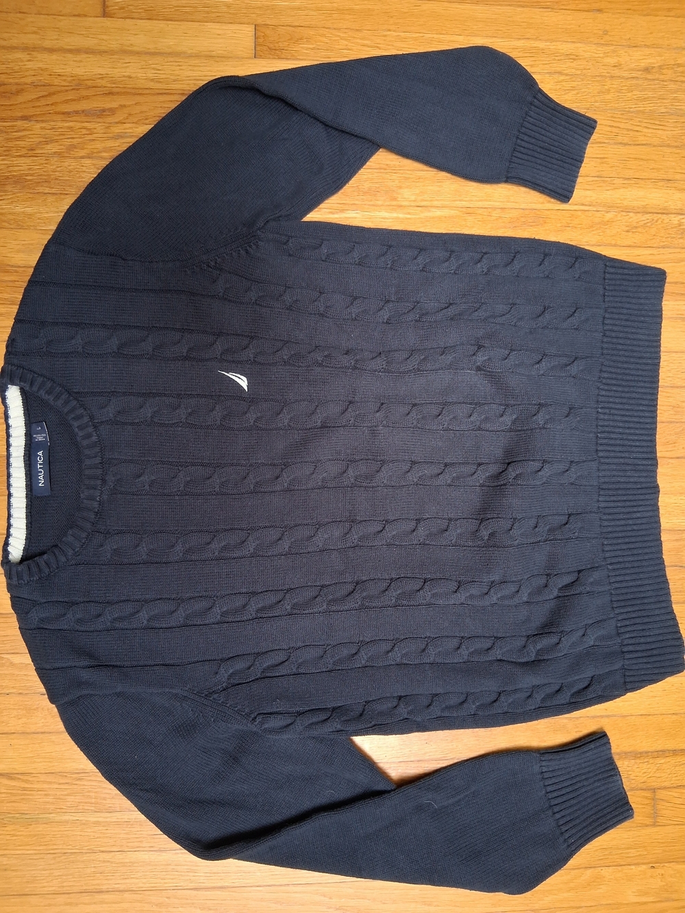 Nautica Men’s Dark Navy Cable Crewneck Sweater